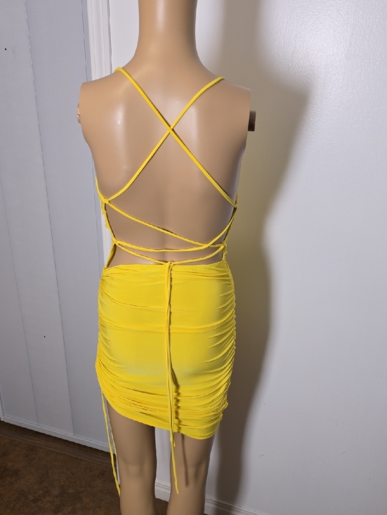 Yellow Ruched Spaghetti-Strap Dress - XS - Picture 4 of 4